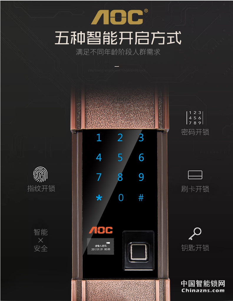 AOC智能锁指纹锁 家用防盗门密码锁 欧式全自动电子门锁