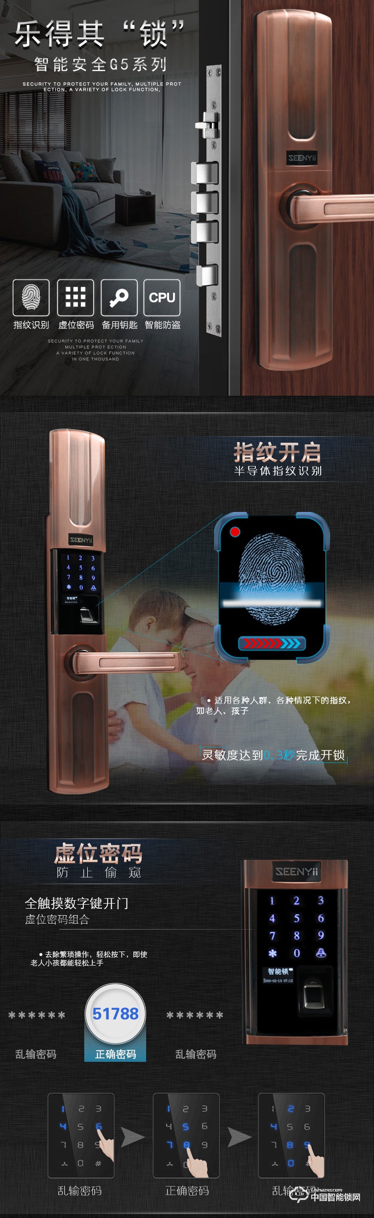 seenyii指纹锁 SY-G5智能指纹锁 防盗门滑盖智能锁