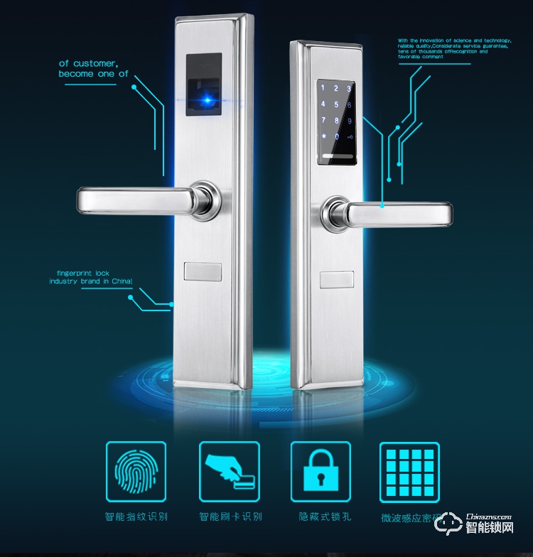安诺斯智能锁 密码锁304不锈钢防盗门锁智能家用门锁