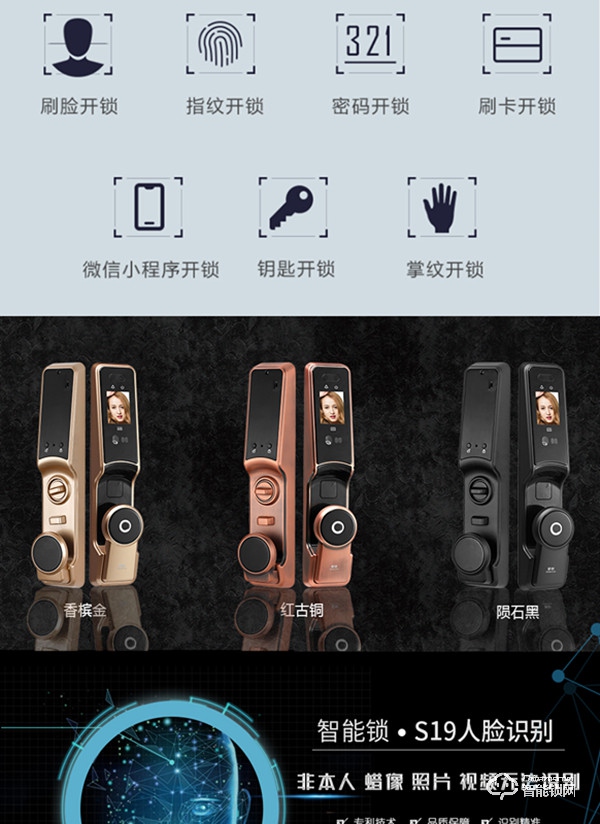 荣钥指纹锁 S19全自动人脸识别智能锁