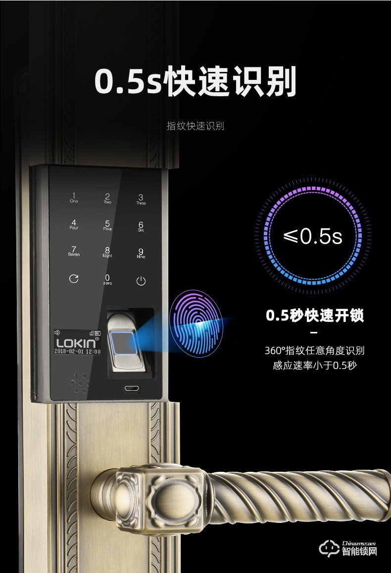 乐肯智能锁 6609-L欧式古典大拉手智能门锁