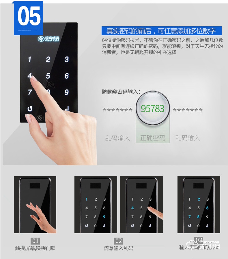 玥玛智能锁  FP998办公室玻璃门指纹密码锁
