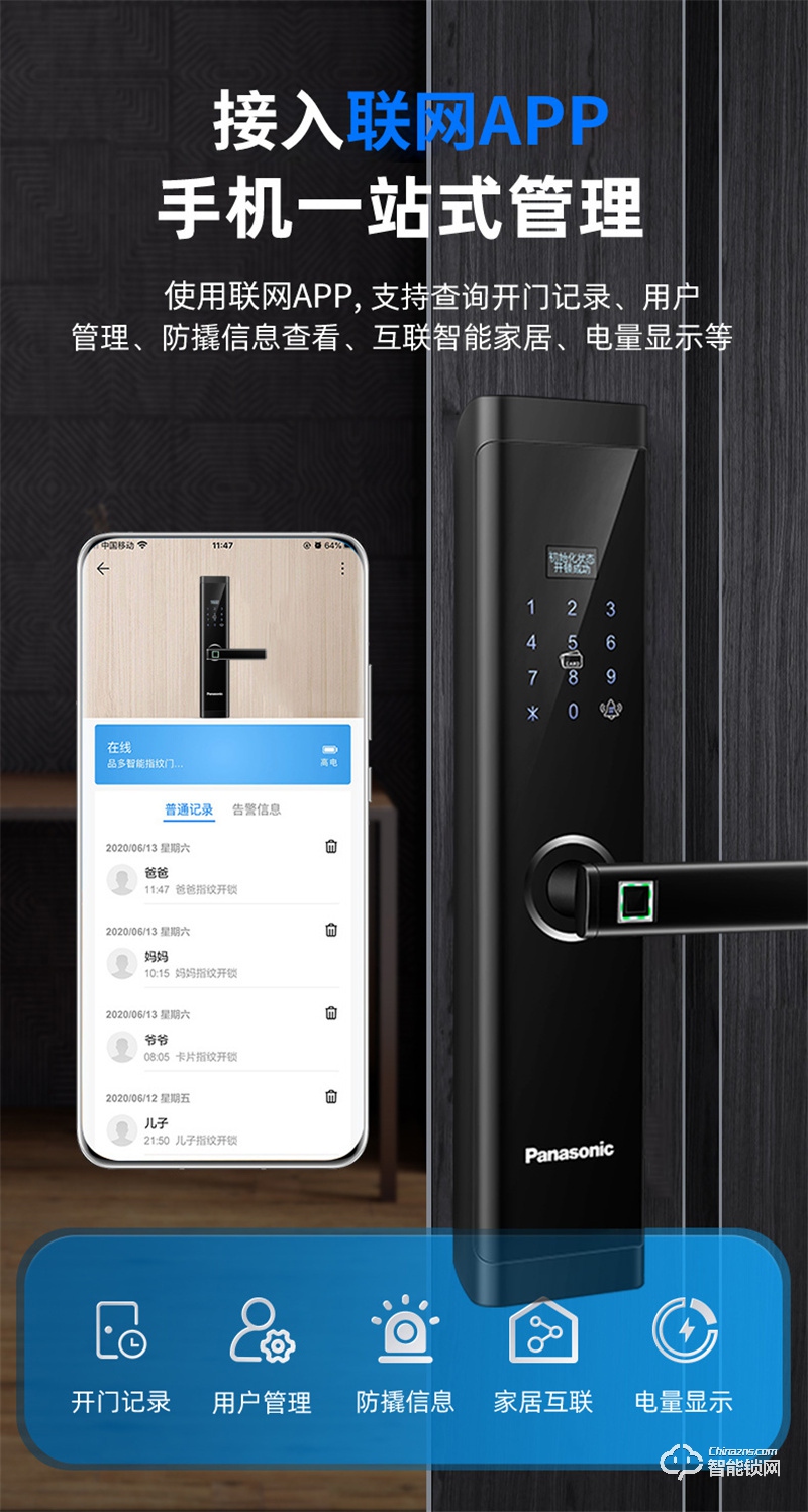 松下指纹密码锁X1 电子门锁家用安全智能防盗电子锁