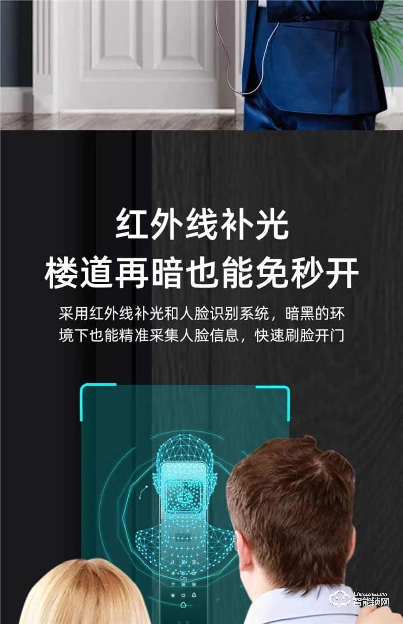 豪力士未来六号3D人脸识别全自动指纹锁电子锁