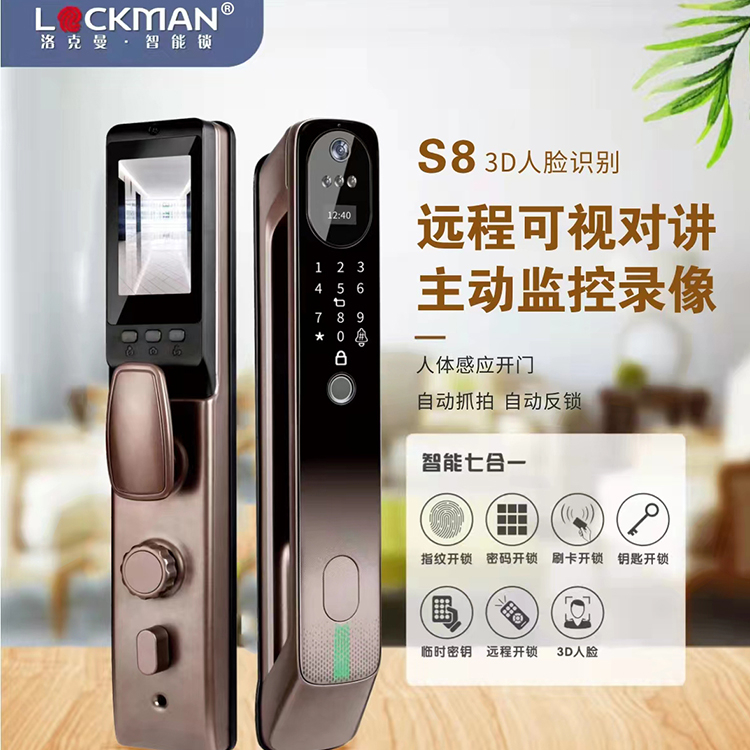 洛克曼S8智能锁 3D人脸识别智能锁家用防盗门锁